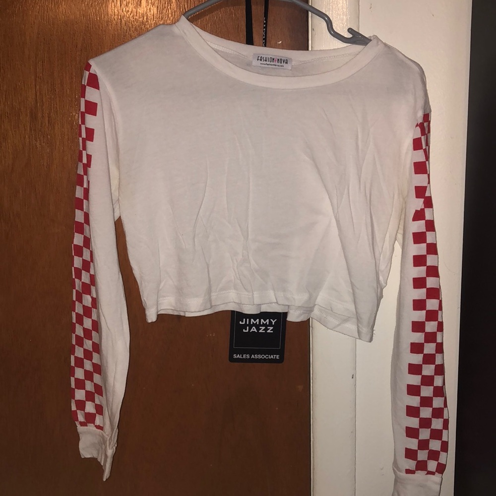 Fashion nova checkered crop long sleeve